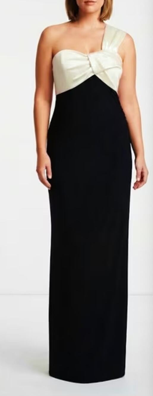 Lauren Ralph Lauren Y2K Evening Gown One Shoulder Black Ivory Size 2 Maxi Column